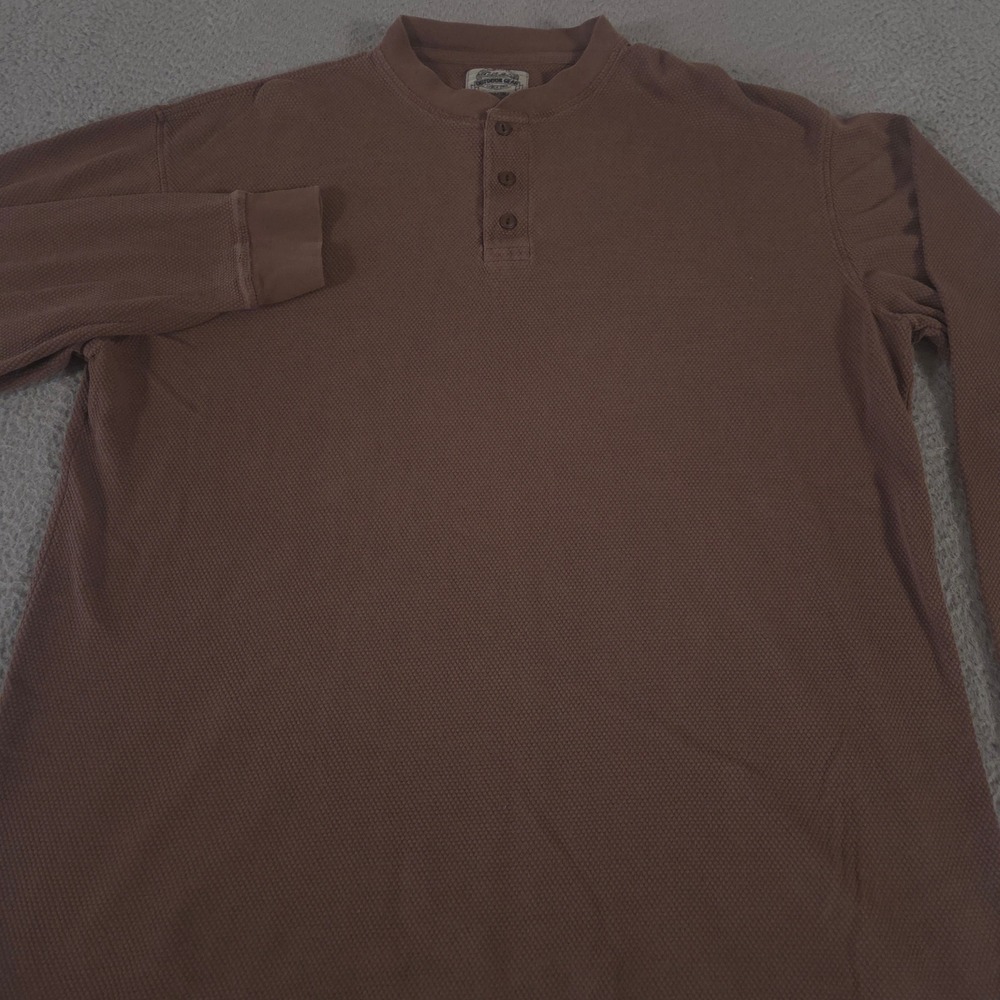 VINTAGE Cabelas Shirt Mens Large Tall Brown Henley Waffle Knit Thermal Y2K